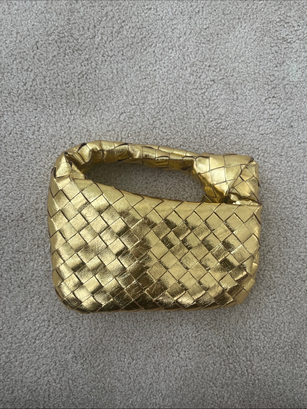 Metallic Gold Woven Knot Bag Clutch Pouch